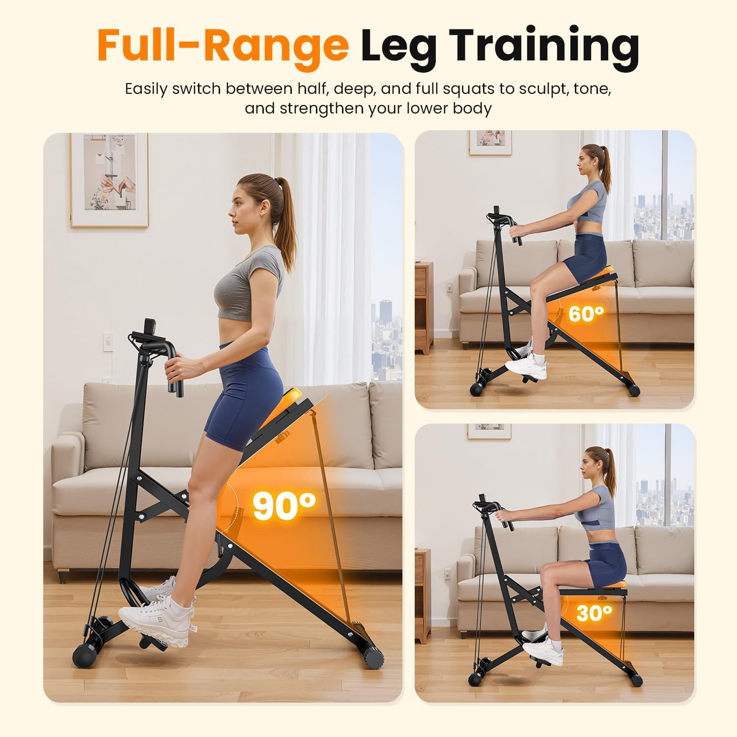 OWLSKY Squat Rowing Machine for Home Workout, Foldable Squat Assist & Row Trainer with LCD Monitor, 3 Resistance Bands, Adjustable Seat, Heavy Duty 350 lbs, Full-Body Fitness Equipment