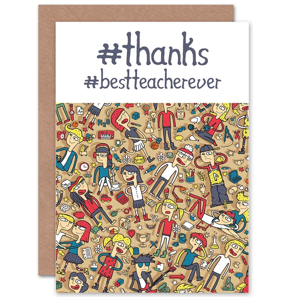 Wee Blue Coo Thank You Teacher Hashtag Blank Greeting Card