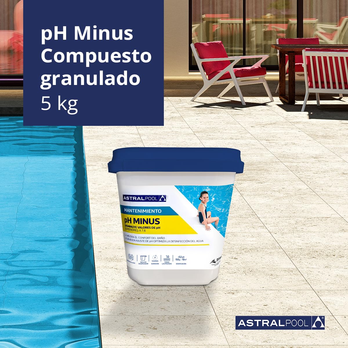 pH Minus Granulado 5 kg - Reductor del pH de Piscinas - Ajusta pH del Agua Mayor a 7,6 - Evita Irritaciones en la Piel y los Ojos - Astralpool