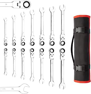 Flexible Ratchet Wrench Set - 14pcs 8-16mm & 5/16"-11/16" Ratcheting Combination Flexi Wrench Kit Metric Flex Head with Storage Bag