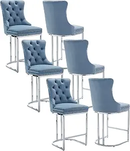 26-inch Velvet Dining Chairs Set of 6, Modern Upholstered Accent Chairs with Button Back and Rivet Trim for Kitchen and Living Room