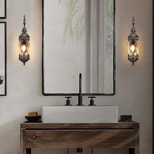 Miniatura 7 de Aplique de pared rústico de cristal, mini lámpara de pared gótica vintage antigua estilo casa de campo retro de mediados de centro, lámpara de pared