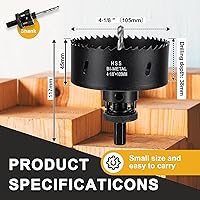 Vista 291 de Sierra perforadora de 4 1/8 pulgadas (4.134 in) para madera y plástico, broca de núcleo de cortador de agujeros bimetálico HSS para paneles de yeso