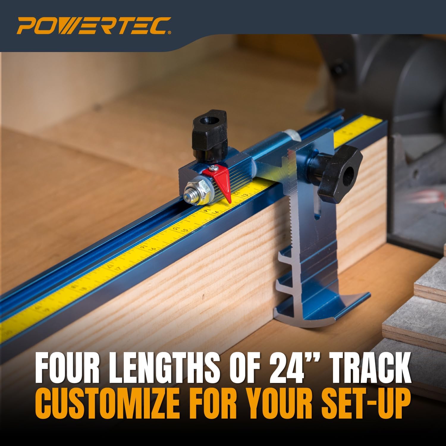 POWERTEC Miter Saw Fence for Miter Saw, Drill Press & Radial Arm Saw, Includes T Track Stop Kit, Tape Measures and T Track Fence Cap, T Track Accessories for Woodworking (71742)