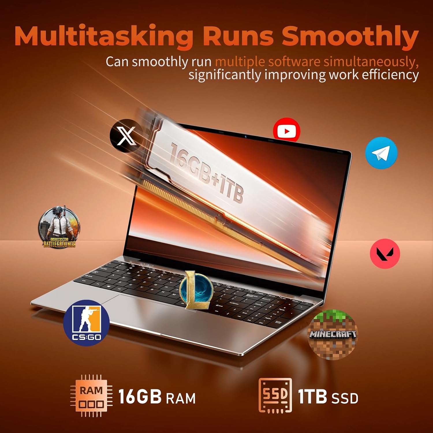 MOONFISH Gaming Laptop Computer 2026, 15.6 Inch Lap Top Pc Window 11 Pro, 16GB RAM 1TB SSD, Core i5 Processor(up to 2.8GHz), Backlit Keyboard, FHD 1920 * 1080, Office 365, Business, Student