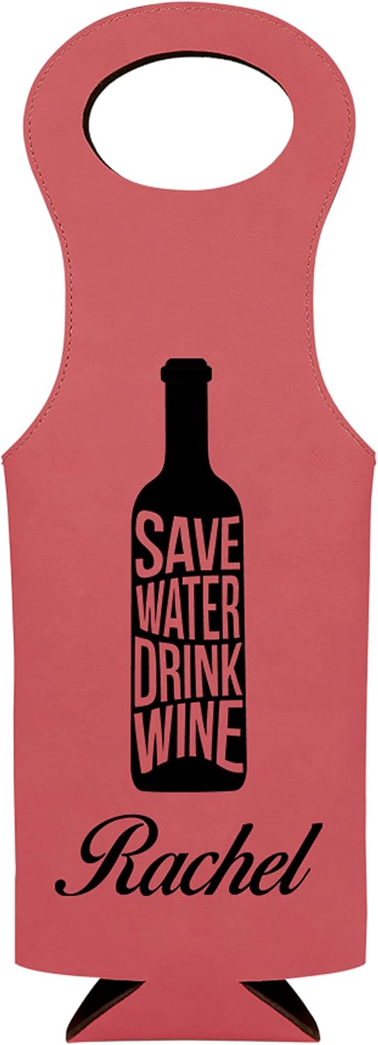 Sofia's Findings Personalized Leatherette Wine Bottle Bag - Save Water (Teal)