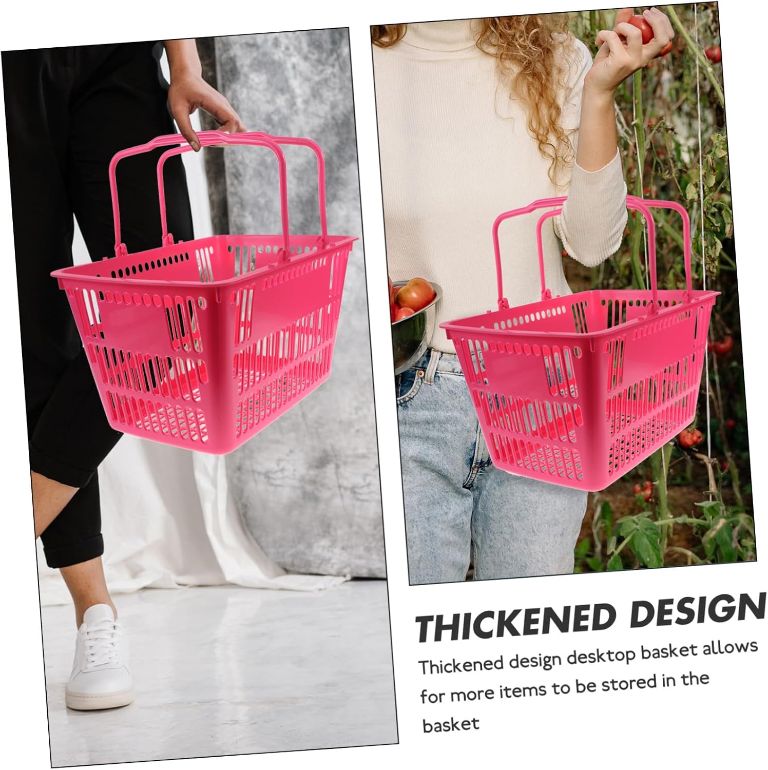 Thickened Handheld Shopping Basket for Supermarkets Medium Portable Storage Container Sundries Organizer Pink for Easy Carrying and Commercial Use