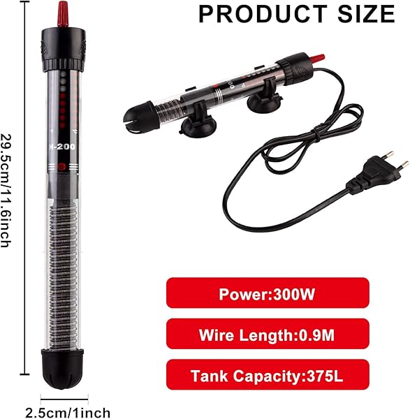 Vegena Riscaldatore per Acquario, termostato Regolabile, per Acquario, con 2 Ventose, per Serbatoi di Pesce e Acquario (375 l, 300 W) - 2