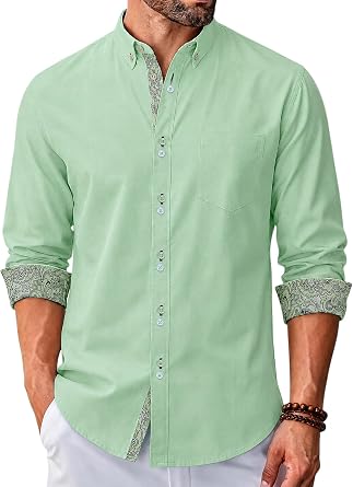 DiBanGu Mens Oxford Dress Shirt Long Sleeve Button Down