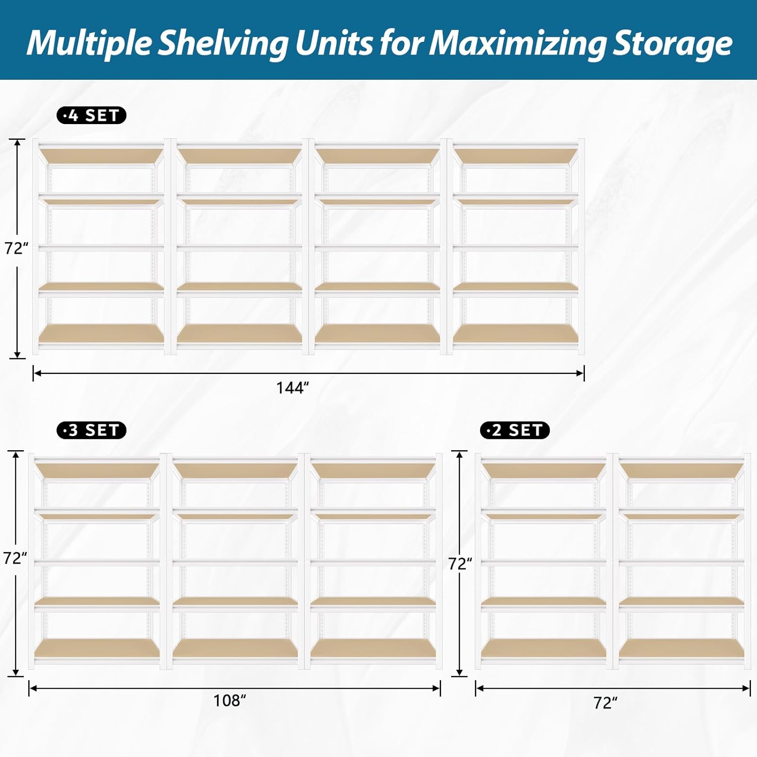PrimeZone 36" W x 16" D x 72" H Closet Storage Shelves - 5 Tier White Metal Connector Shelving, Adjustable Heavy Duty Garage Shelves, Utility Rack Organizer Shelf for Kitchen Pantry Closet Garage