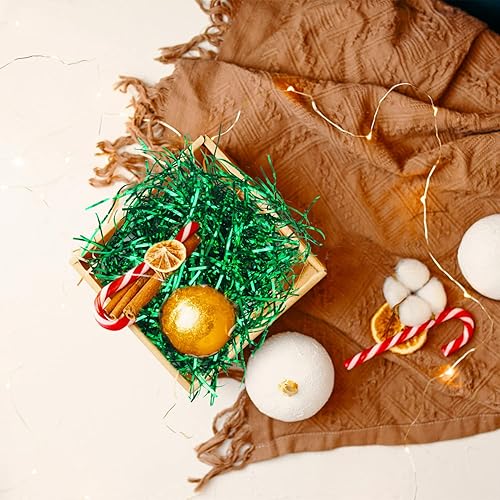 Vista 33 de Lainrrew Relleno de plástico y papel azul iridiscente brillante de 3.53 oz, trituradores y hebras de hierba triturada, confeti arrugado, papel