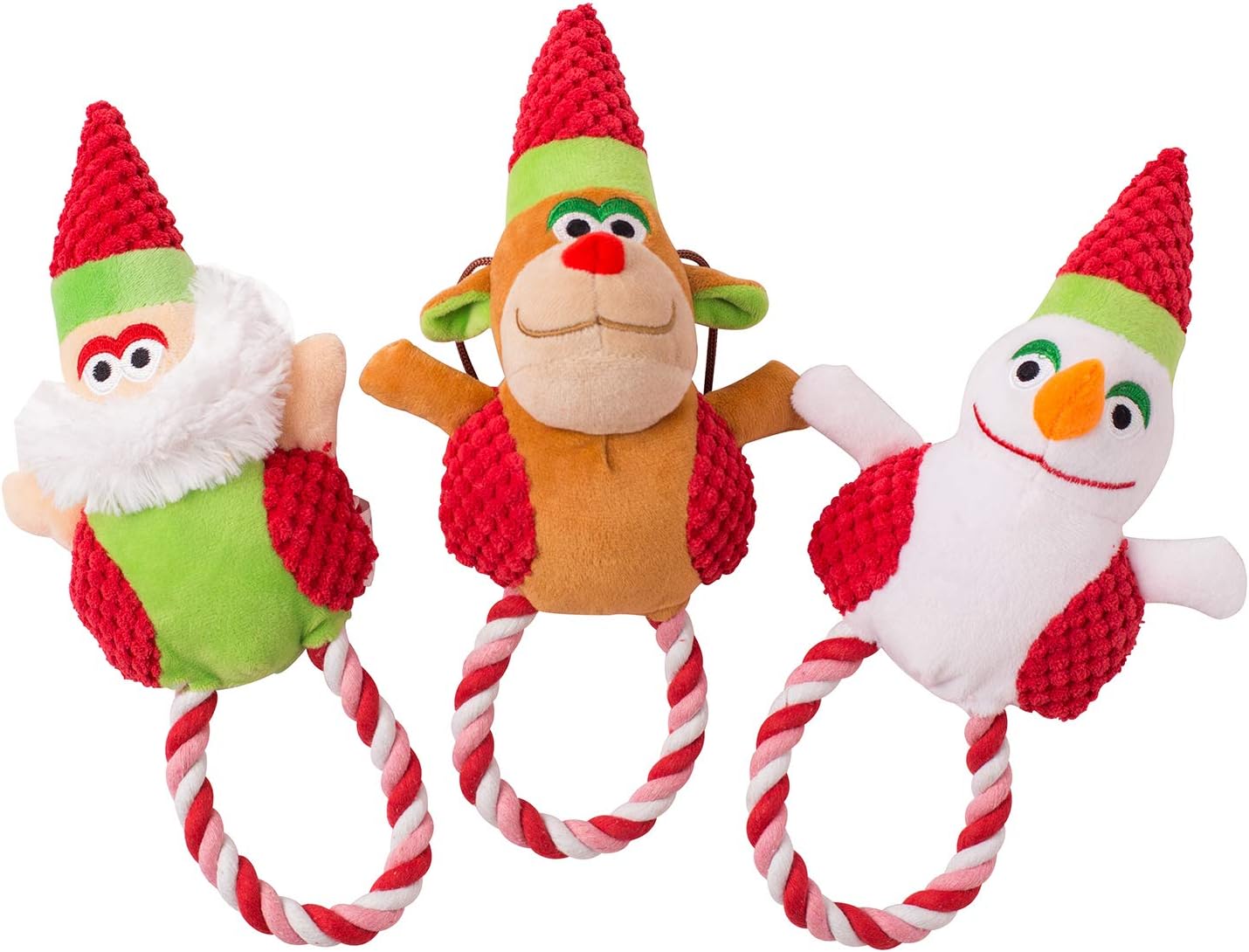 TOY MANIAC Christmas Squeaky Dog Toys 3 in 1 Set Includes Reindeer,Snowman and Santa for Pets Training and Chewing