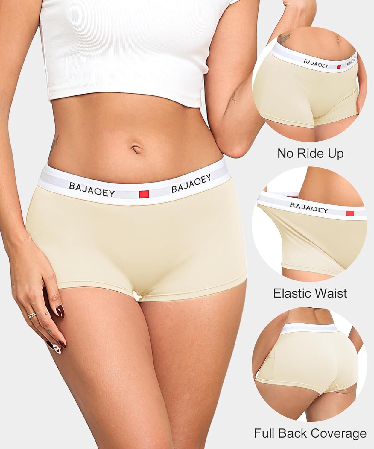 Cotton Boy Shorts Panties for Women Pack Boxer Briefs Women's Underwear Full Coverage Stretch Boyshort 5 Packs - Image 2