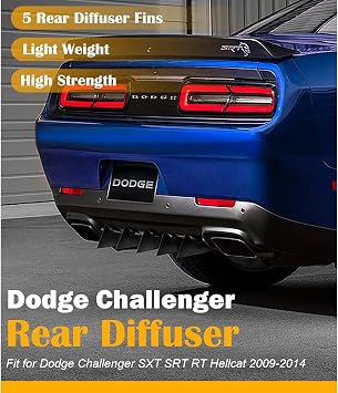Rear Diffuser 5 Piece Kit V2 for Dodge Challenger SXT SRT RT Hellcat 2009-2014, Black