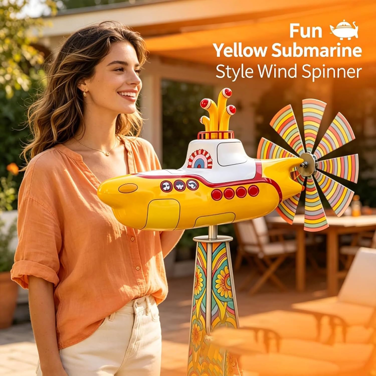 Yellow Submarine Wind Spinner, Submarine Wind Spinner Outdoor Garden Decor, Rotating Submarines Yard Spinners with Spin Blades, Designed Specifically to Withstand Harsh Weather, The Perfect Choice (A)