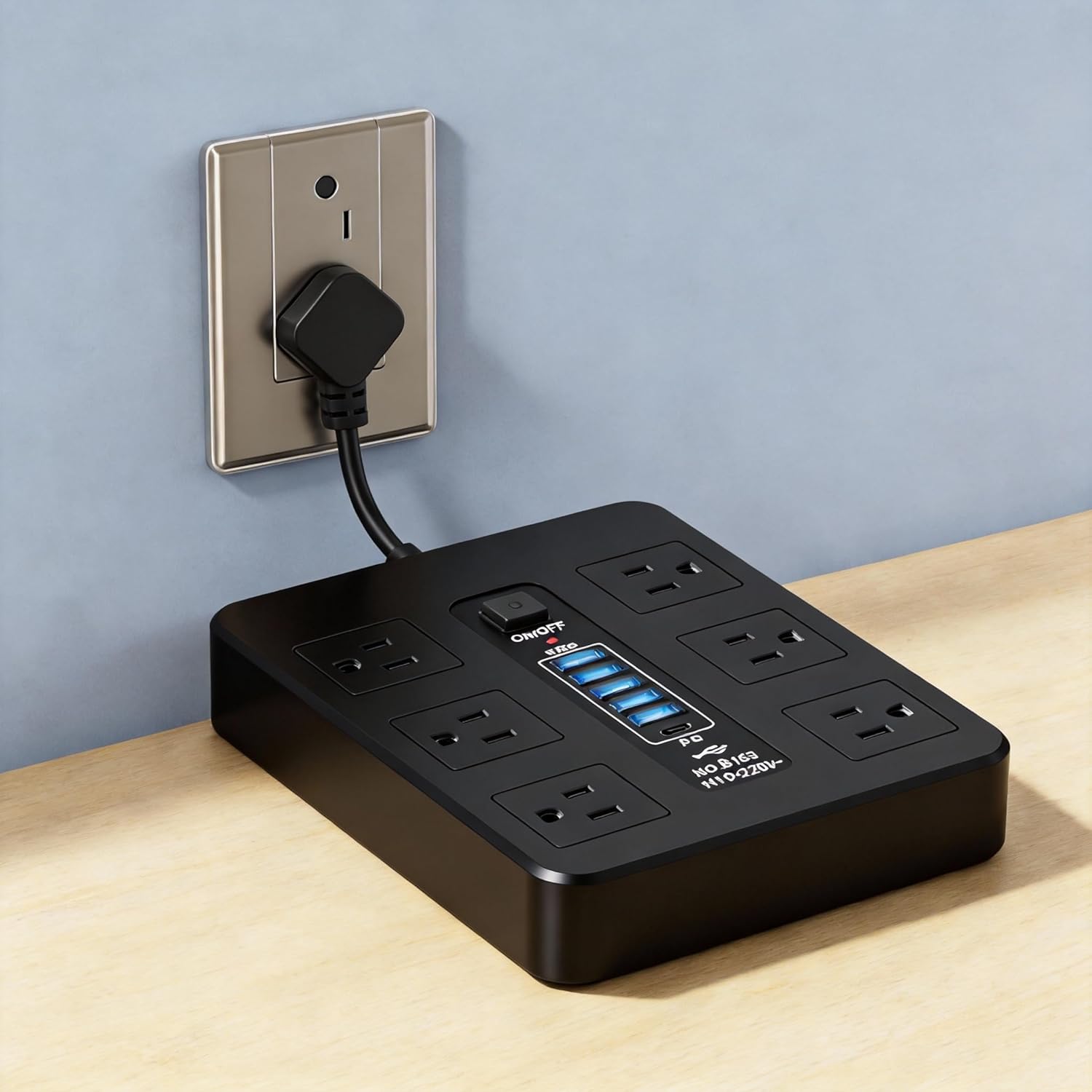 Multi-Function Power Strip 12 Outlets and USB Ports, Short Cord for Office and Home Setup