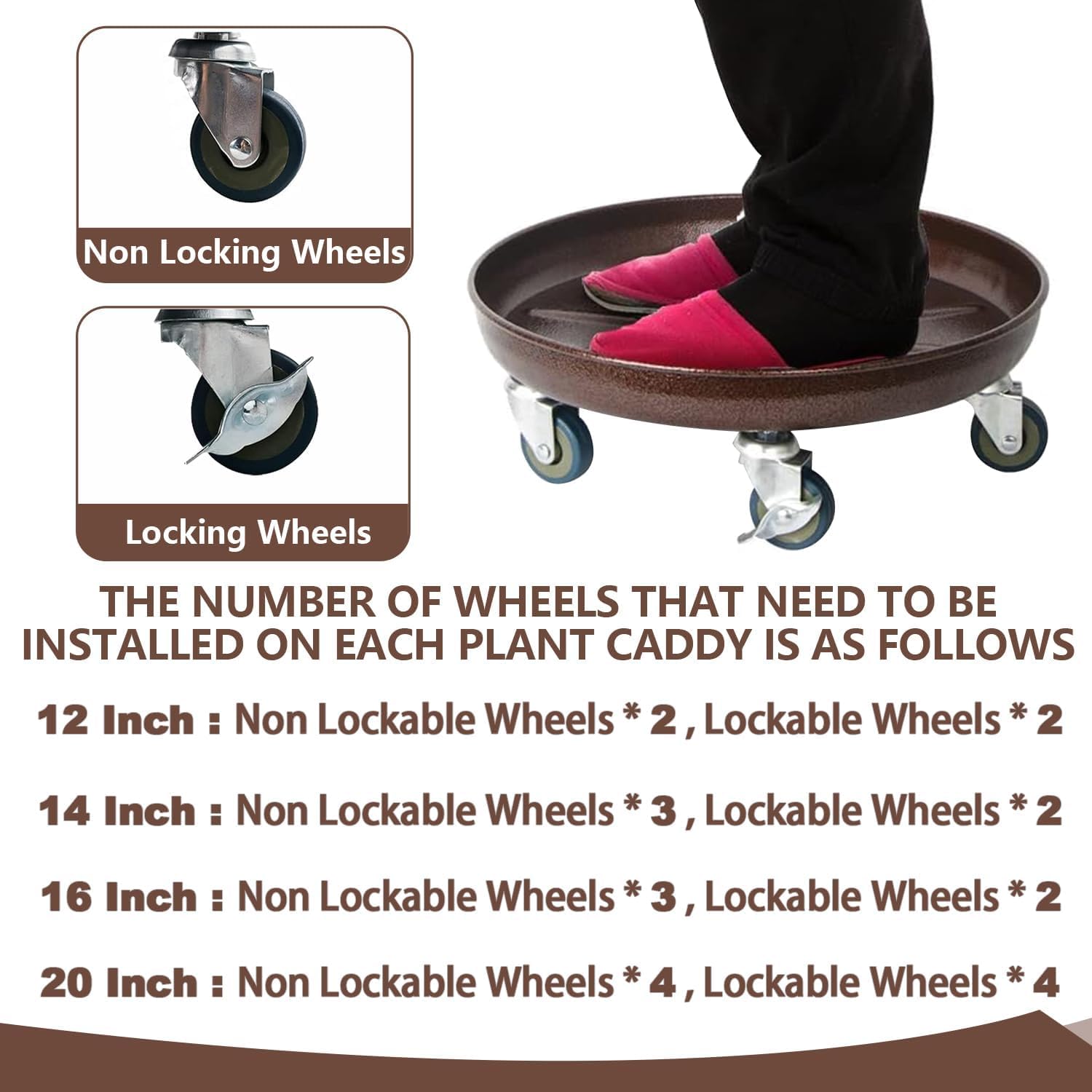 Plant Caddy with Wheels 12 Inch 2 Pack, Heavy Duty Metal Plant Stand & Dolly with Lockable Casters, Holds 160 lbs for Indoor Outdoor Large Flower Pots, Bronze
