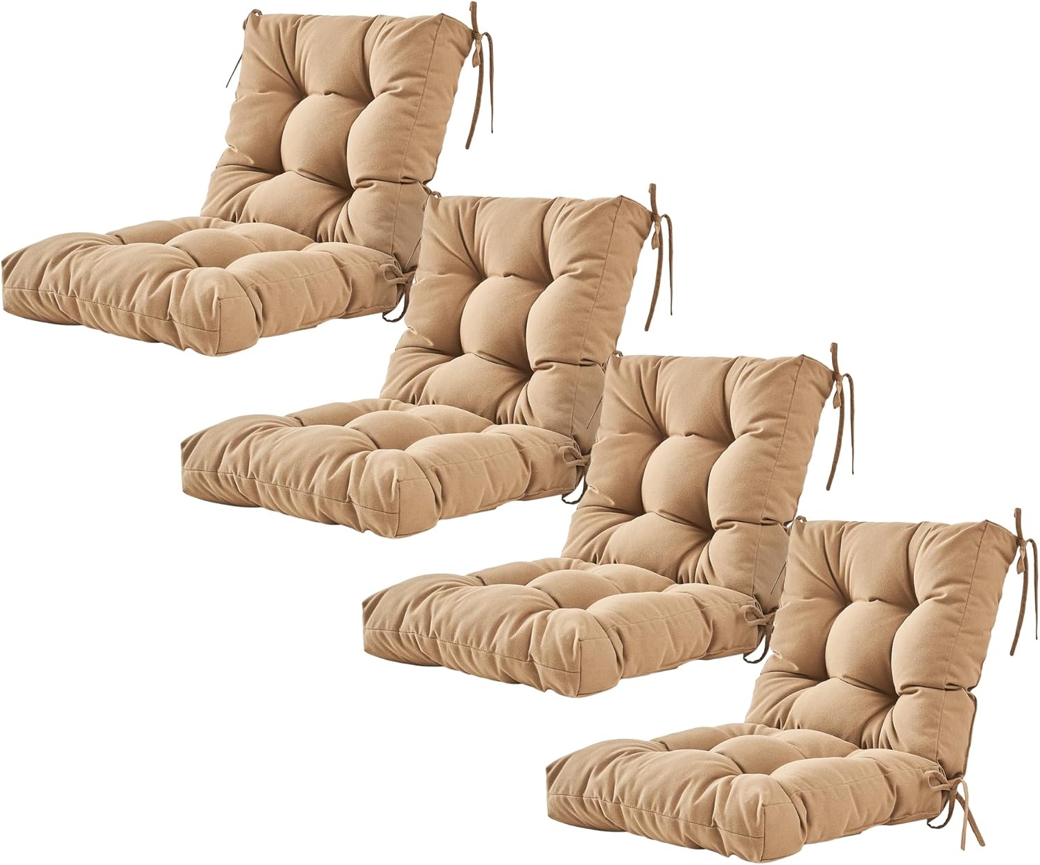 ARTPLAN Seat/Back Outdoor Chair Cushion,Set of 4 Patio Chair Cushion with Tie,Tufted Replacement for Patio Furniture,20x20x4 Inches,4 Count