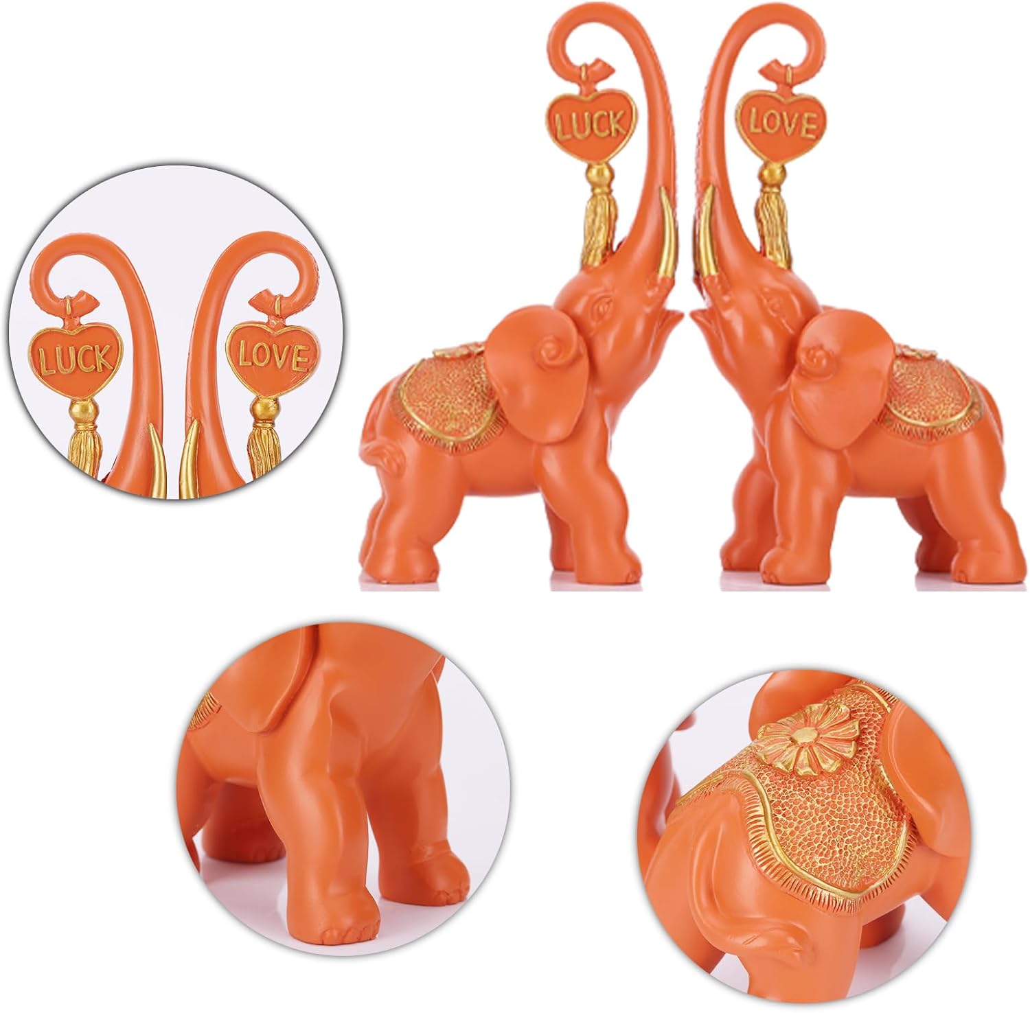 Orange Elephant Statue 2-Piece Set, Love Elephant Sculpture, Home & Office Decor, Shelf Decor Aesthetics - Image 6