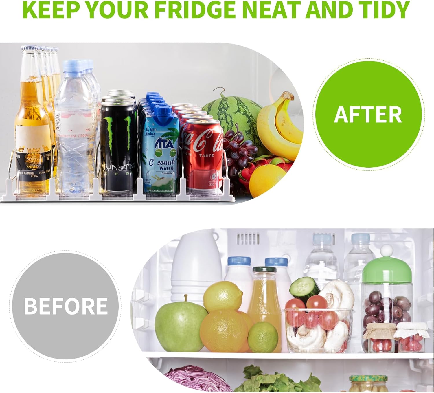 Drink Organizer for Fridge, Soda Can Dispenser for Refrigerator, Automatic Drink Dispenser for Fridge Holds up to 25 Cans, 5 Row