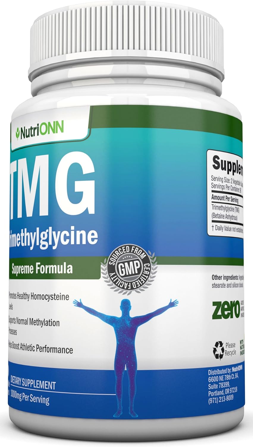 TMG Trimethylglycine Supplement - 1000mg - 180 Capsules - Premium Pure Betaine Anhydrous - Supports Normal Homocysteine & Blood Pressure Levels - Promotes Methylation Processes - Non-GMO Formula - Image 5
