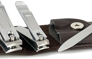 Nail Clippers by Zizzili Basics - 3 Piece Nail Clipper Set - Stainless Steel Fingernail & Toenail Clippers with Nail File and Brown Travel Case - Best Nail Care for Men, Women, Manicure & Pedicure