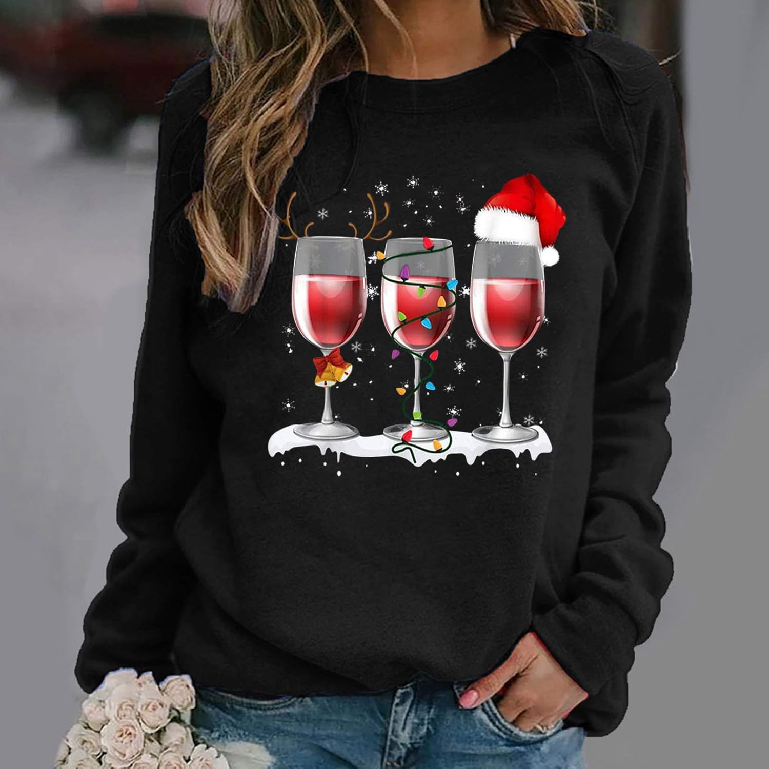 Women Merry Christmas T-shirt Long Sleeve Xmas Print Crewneck Casual Tees T-shirts Holiday Tops Blouse Tuice Pullover : Clothing, Shoes & Jewelry