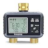 Water Timer with Brass Inlet & Outlet, 2 Independent Zones Outdoor Hose Timer for Garden Faucet with Auto/Manual/Rain Delay Mode, Sprinkler Irrigation Controller for Yard Lawn