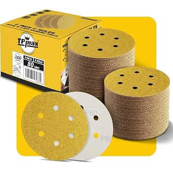 100PCS 6 Inch 80 Grit 150mm 6 Hole Sanding Discs Sandpaper - Premium Gold Round Hook and Loop for Random Orbital Sander - Ideal for Wood, Metal, Automotive