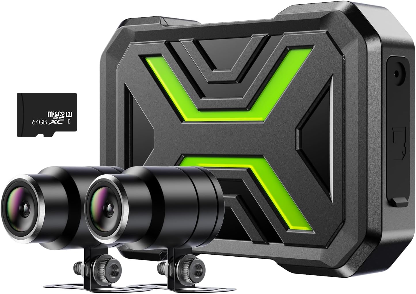 Motorcycle Dash Cam Front and Rear, Dual 1080p Dash Cam for Motorcycle with 64GB SD Card IP67 Waterproof, Loop Recording 24H Parking Monitor Night Vision with App Control Max Support 128 GB