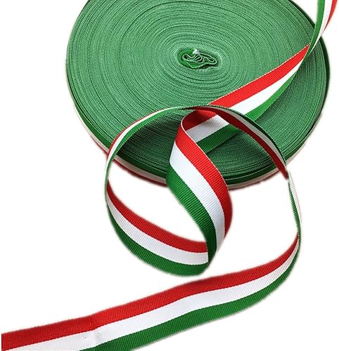 Cinta de grogrén rojo, blanco y verde, con bandera italiana, cinta patriótica para decoración de fiestas de Navidad, vacaciones, 50 yardas