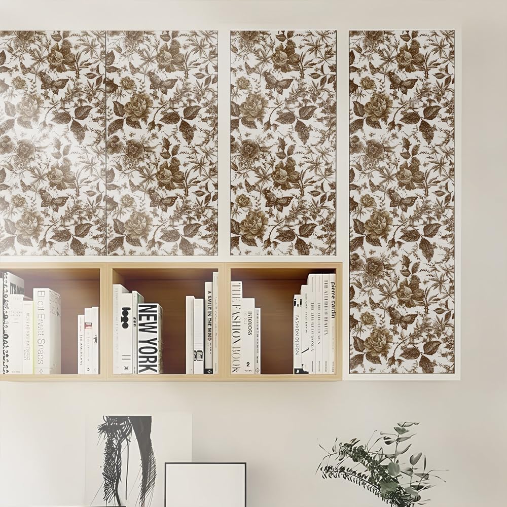 QUCHENG Rose Floral Wallpaper European Vintage Style Wall Decor Butterfly Furniture Refitting Stickers Removable Self Adhesive Sticker Peel Stick Dresser Decal Bedroom Livingroom Decoration