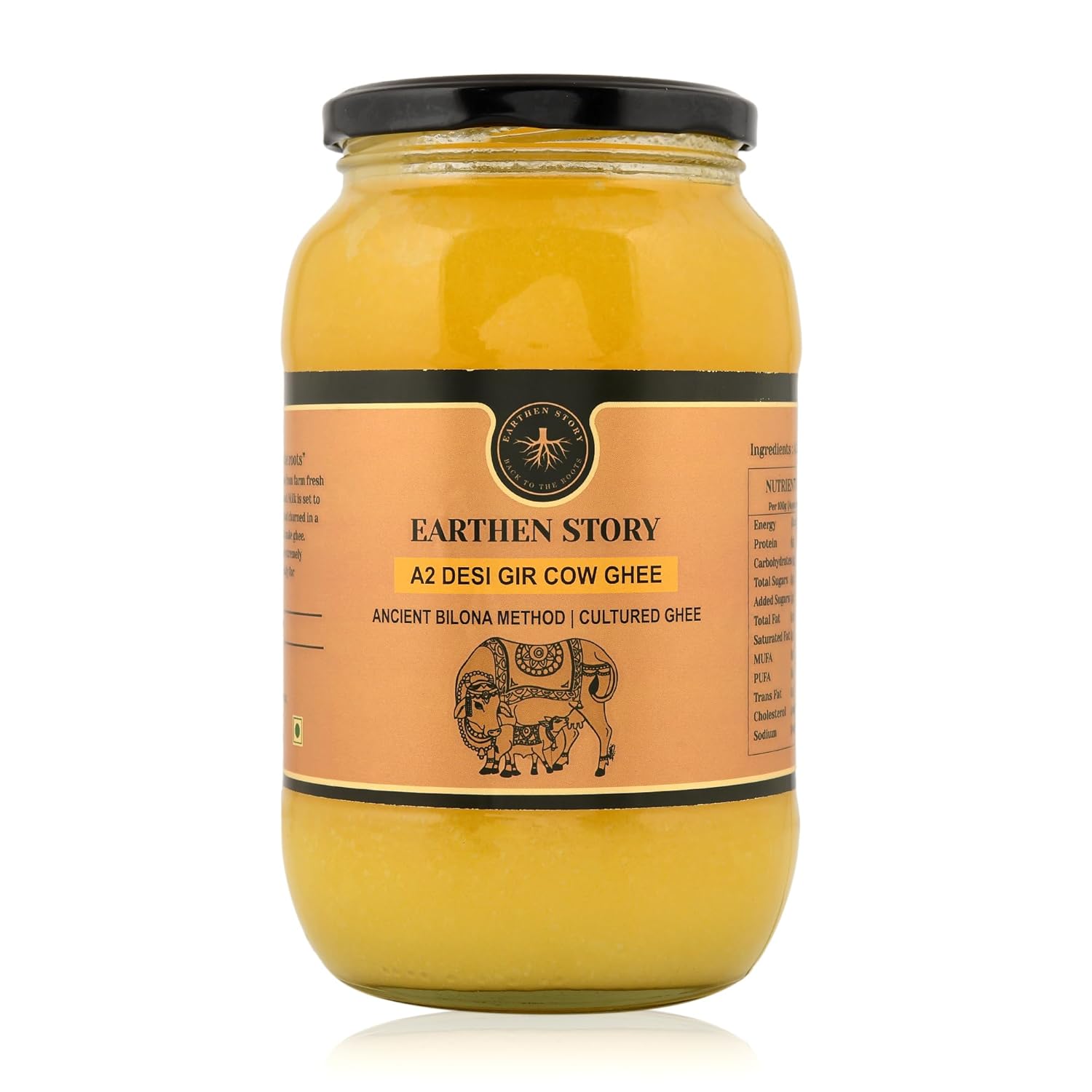 Earthen Story A2 Ghee from Gir Cow 1 Litre | A2 cow ghee bilona method from curd | 100% Pure, Natural & Healthy | A2 gir cow ghee in Glass Jar | Lab Tested
