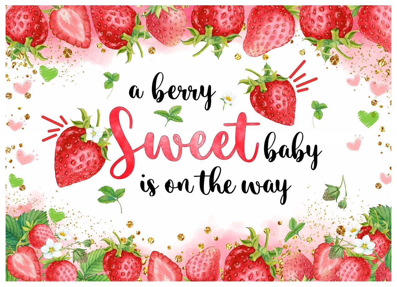 WOLADA Strawberry Themed Baby Shower Backdrop Pink & Red Berry Decor for Gender Reveal, Maternity Photo Booth Props & Party Decoration 7x5FT 12549