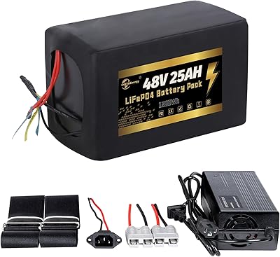 48V E-Bike LiFePO4 Battery, 25Ah LiFePO4 Lithium Battery Pack with 40A/50A BMS for 0-1300W Motor...