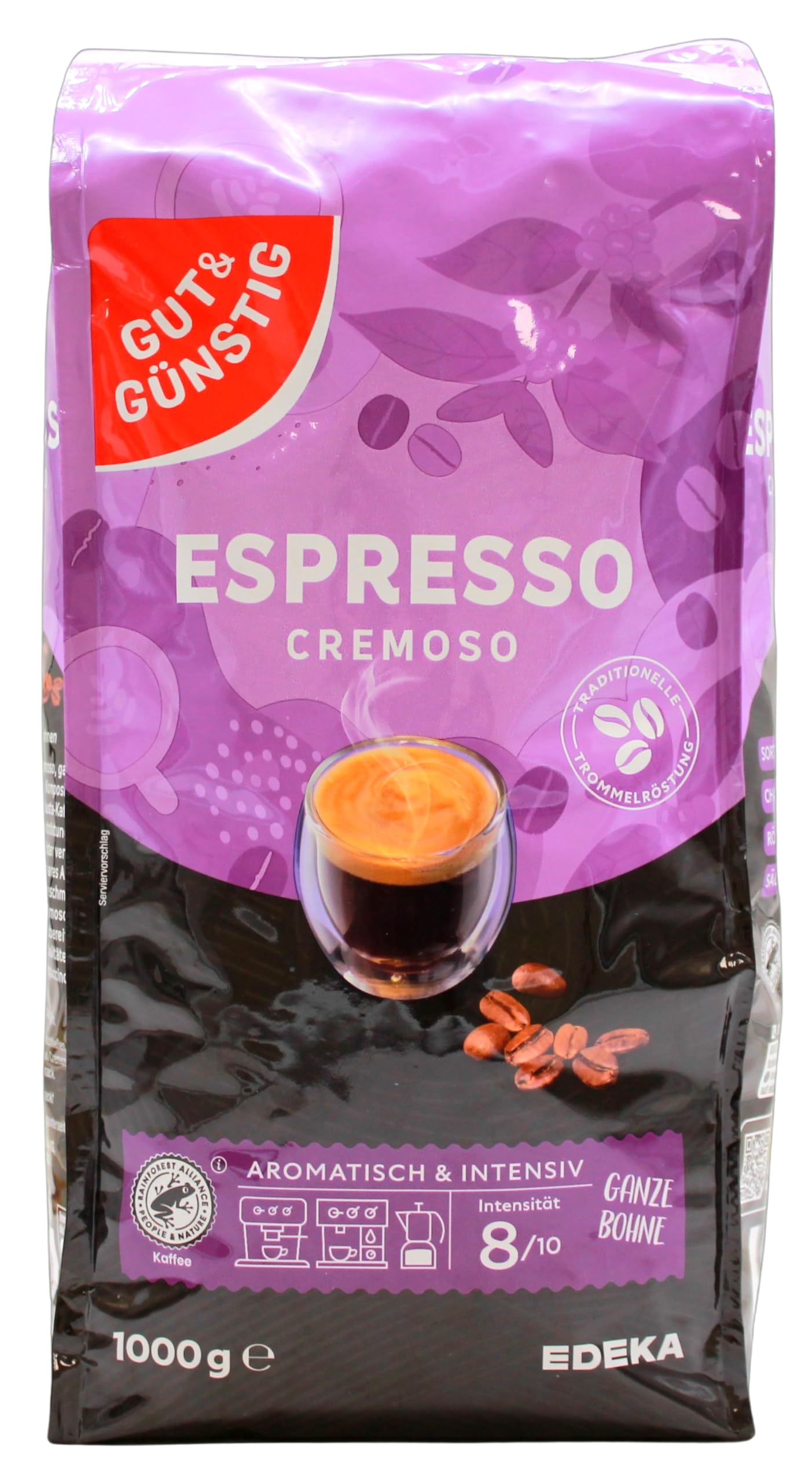Gut & Günstig Espresso Cremoso ganze Bohnen, 8er Pack (8 x 1 kg)