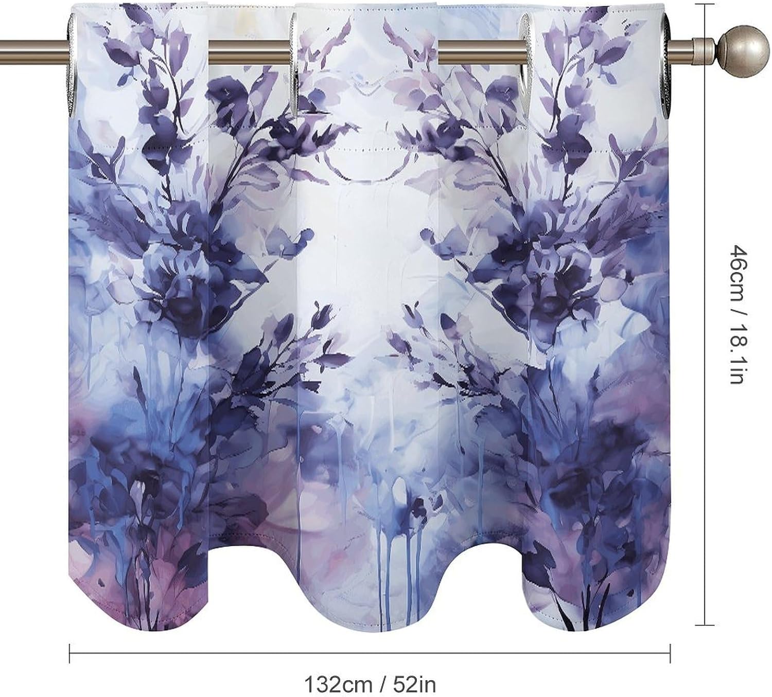 Lavender Abstract Painting Curtain 2 Panels, Polyester Fiber, Blackout Insulated Window Curtain, Curtain Valance for Kitchen Dining Room Living Room Cafe Small Window 52 * 18.1 Inches