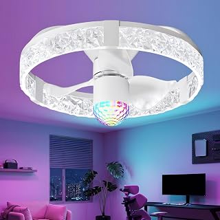19.7" Acrylic Crystal Ceiling Fan with RGB Water Ripple light, White