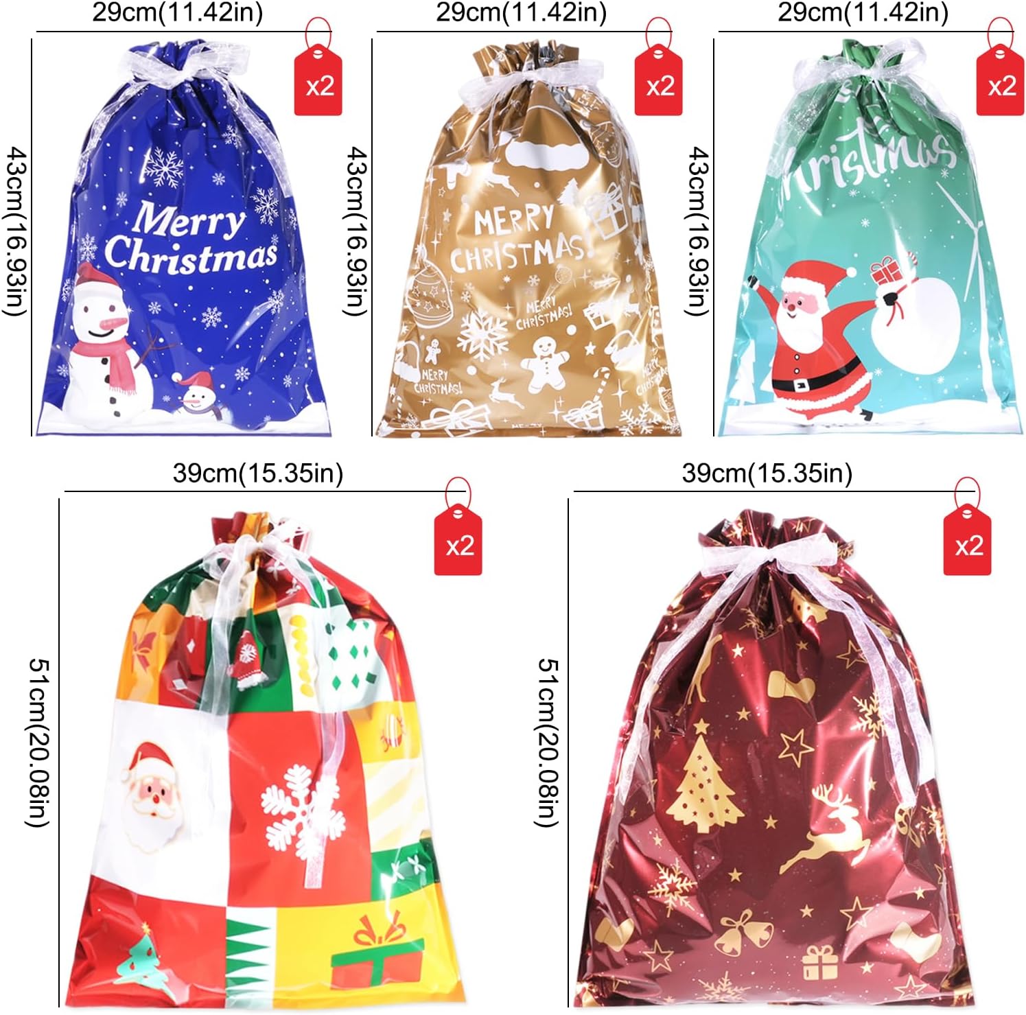 XEVORIA 32Pcs Christmas Gift Bags, Assorted Sizes Extra Large Medium Small image 4