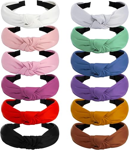 VELSCRUN 12 Pack Satin Headbands for Women Non Slip Wide Knotted Black White Headband Cute Boho Head Bands Silk Headbands Hair Band Hair Accessories Womens Sisters Girls Gifts Fashion Headband