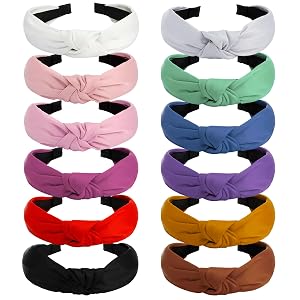 VELSCRUN 12 Pack Satin Headbands for Women Non Slip Wide Knotted Black White Headband Cute Boho Head Bands