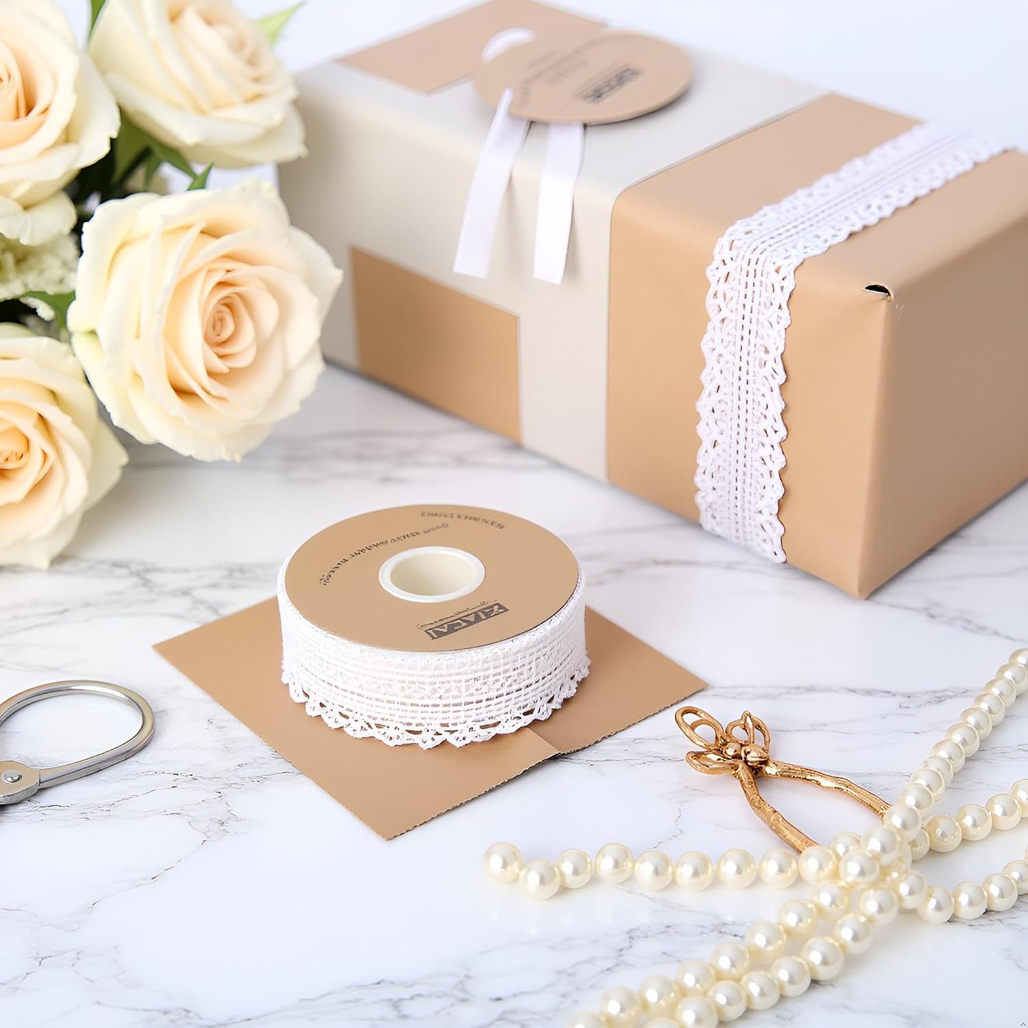 Cream White Lace Trim Ribbon 1.2 Inch Wide×50 Yards lace Fabric Vintage Pattern Roll Ribbons - Perfect for Gift Wrapping, Crafts,Flower Design,Sewing, and Party Decorations Sewing Lace