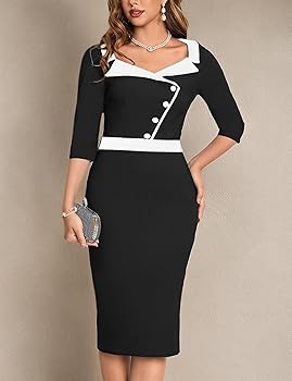 muxxn women's 1950s vintage short sleeve pleated pencil dress Muxxn Womens 1950s Vintage Short Sleeve Pleated Pencil Dress