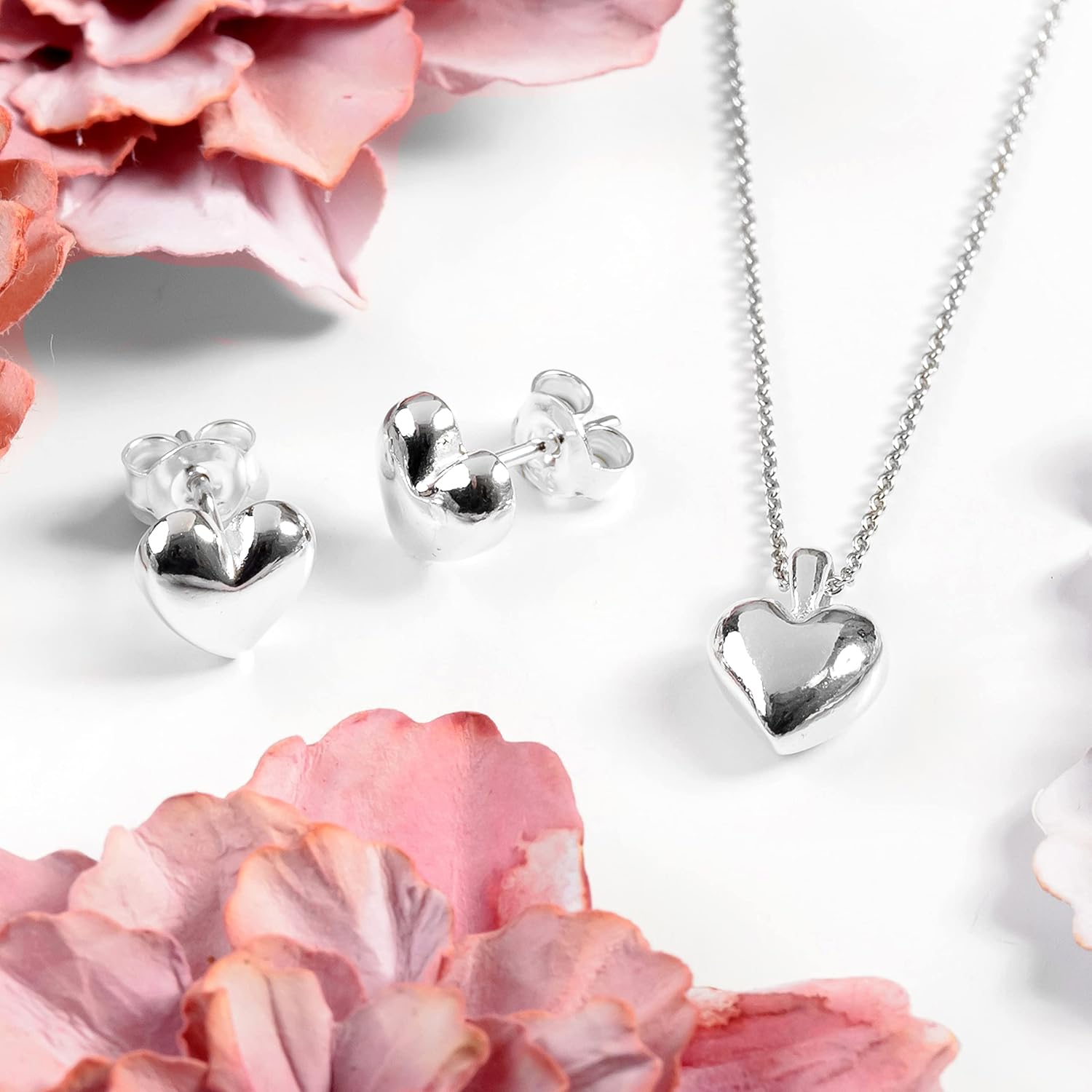 HENRYKA 925 Sterling Silver with 24ct Gold Plate Heart Necklace, Solid Silver Heart Pendant, Valentine's Gift, 1.2cm x 0.8cm, Sterling Silver