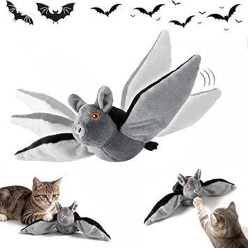 Interactive Chirping Bat Cat Toy,Flapping Wings Sound,Indoor Play Exercise