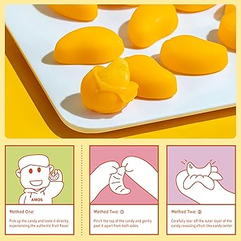 AMOS Peelerz Peelable Gummy Candy 4-Pack Variety Bundle, 85g Each (Total 340g), Mango, Grape, Banana, Peach Flavors, Soft Chewy Fruit Gummies, Fun Peelable Candy Snack