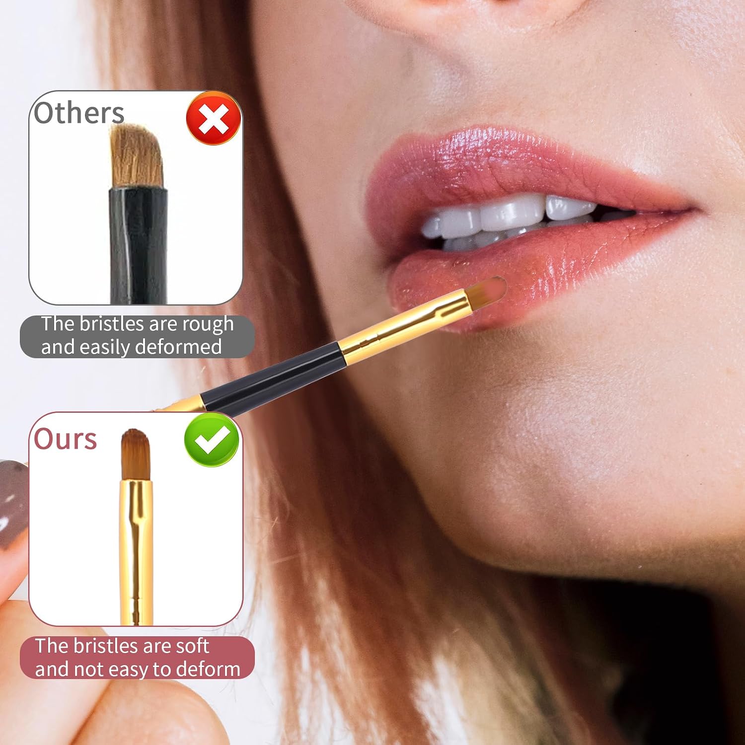 Portable Travel Lip Brush, 2 Pack Lipstick Applicator Wands with Cap Reusable Lightweight Lipstick Mask Applicator Professional Lip Gloss Makeup Brush Women Girls, Christmas Gifts (Gold)