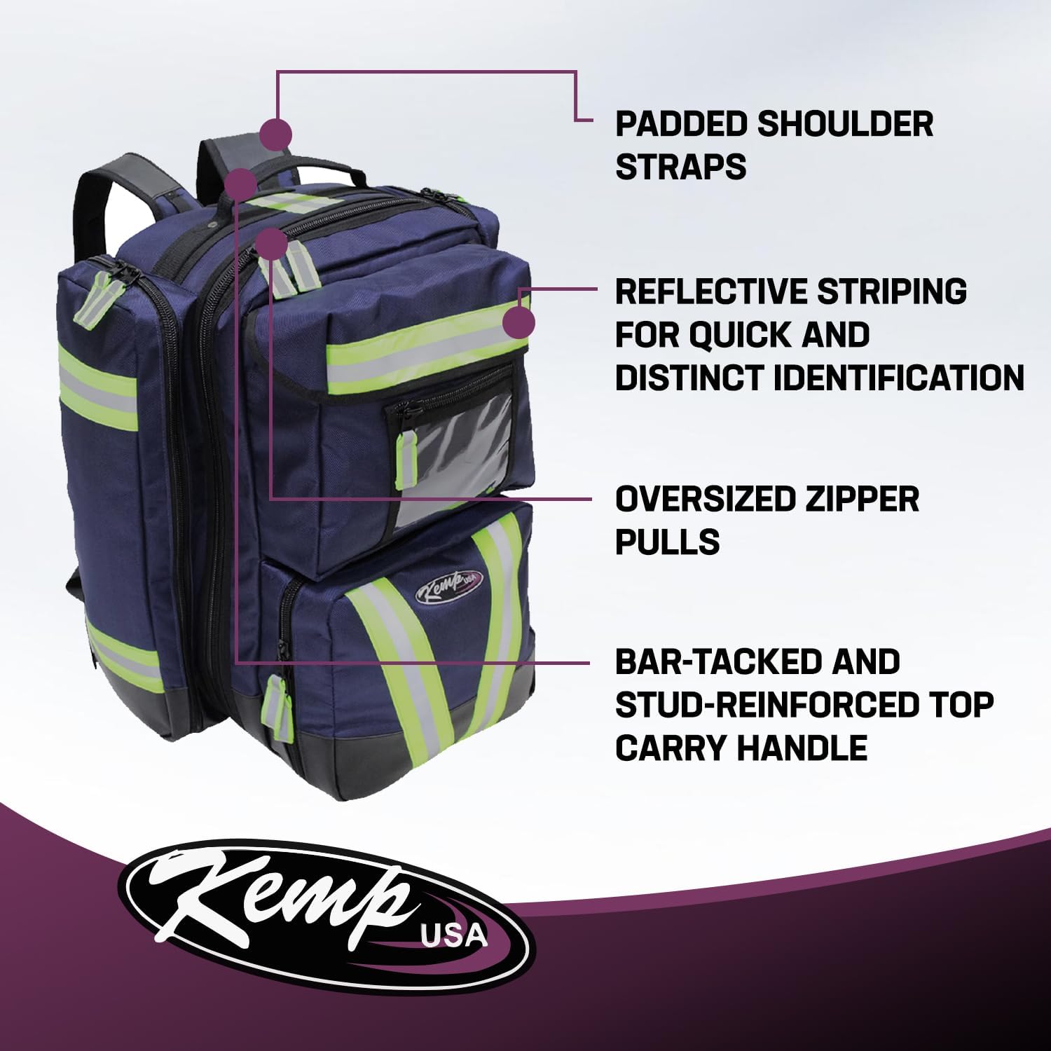 Kemp USA Premium Ultimate EMS Backpack for Men - Tactical Backpack Made with 1680 Denier Nylon - First Aid Kit EMS Bag with Multiple Pockets and Pouches - with D Tank Cylinder Straps (Premium Navy) image 4