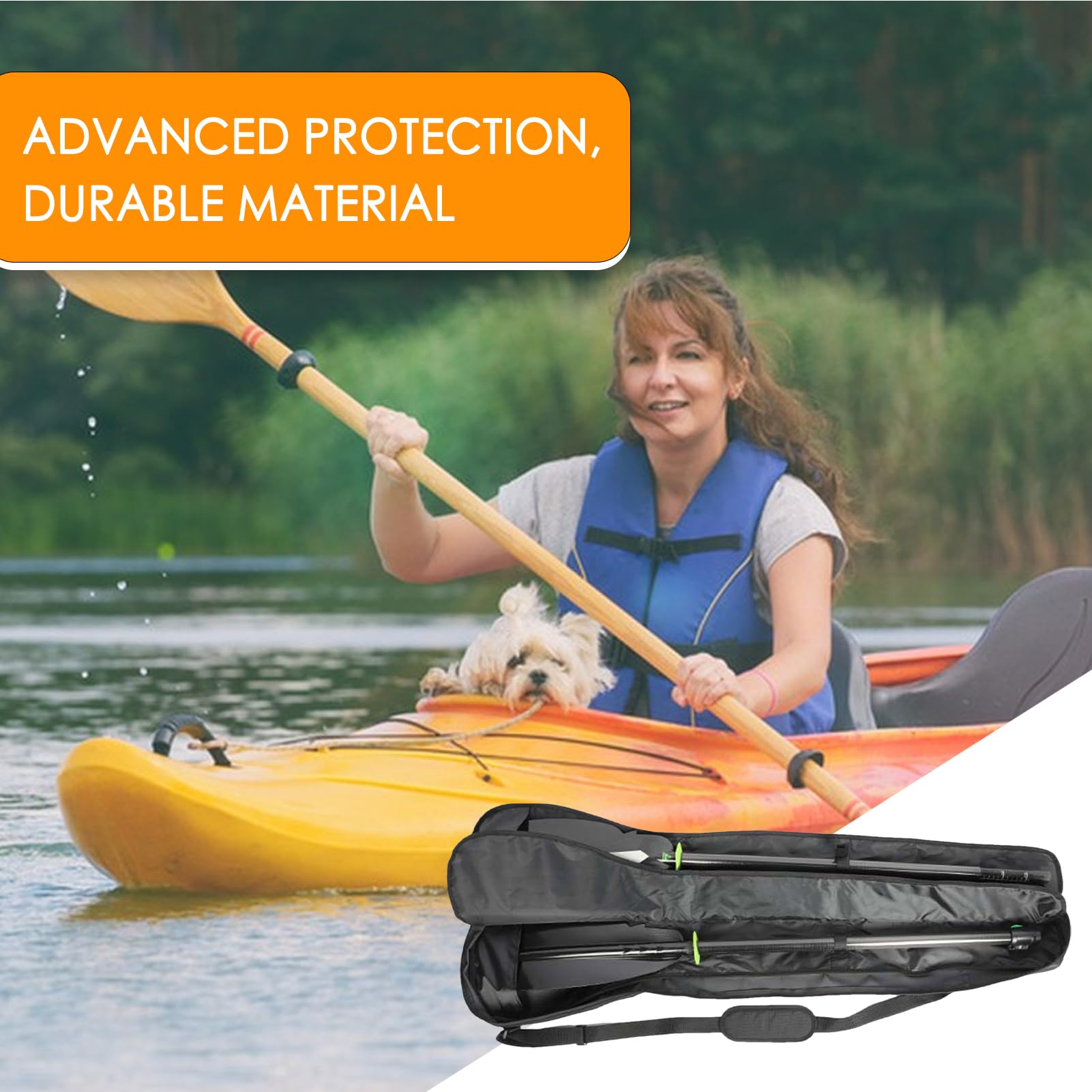 Borsa portaoggetti per kayak, in tessuto Oxford, 130 x 25 x 7 cm, borsa per pagaie a doppia testa, impermeabile, a tre sezioni, tracolla regolabile per sport