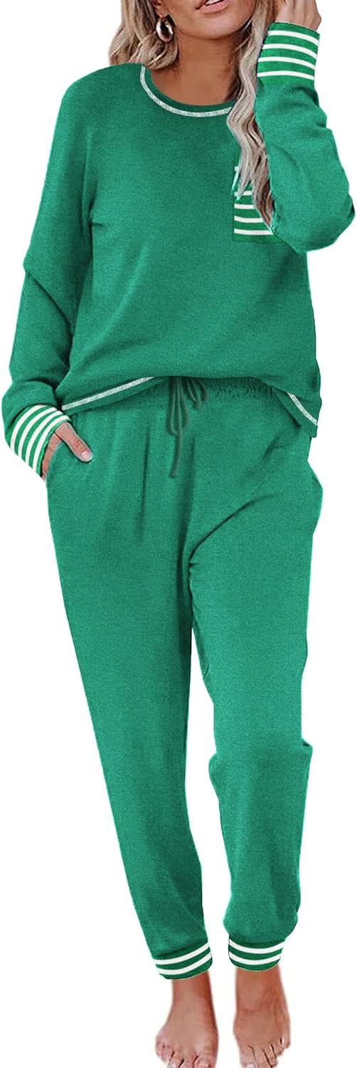Ekouaer Pajamas Women's Long Sleeve Pj Set Soft 2 Piece Loungewear Sleepwear with Jogger Pants XS-3XL